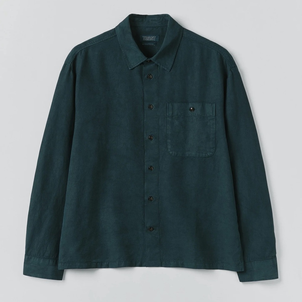in search of (iso) TOAST Lyocell Linen Herringbone Shirt | Peacock Blue in Med